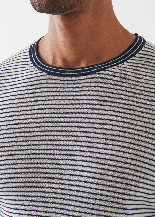 Wool-Silk Blend Stripe Crewneck