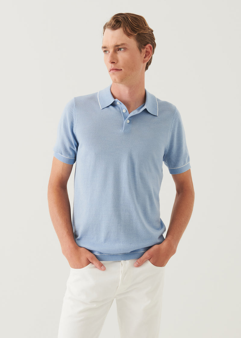 Merino Wool-Silk Blend Button Polo