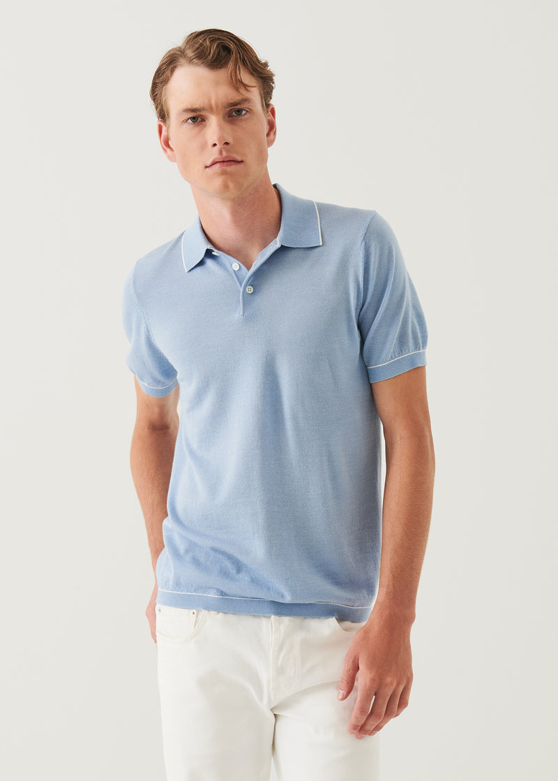 Merino Wool-Silk Blend Button Polo