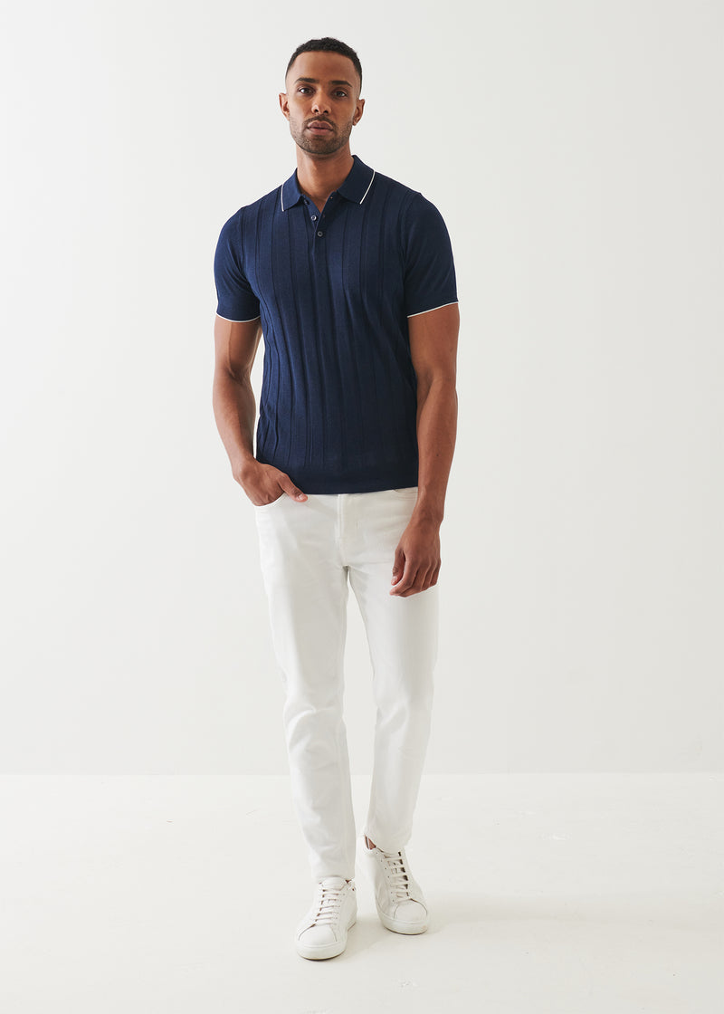 Merino Wool-Silk Blend Drop Needle Polo