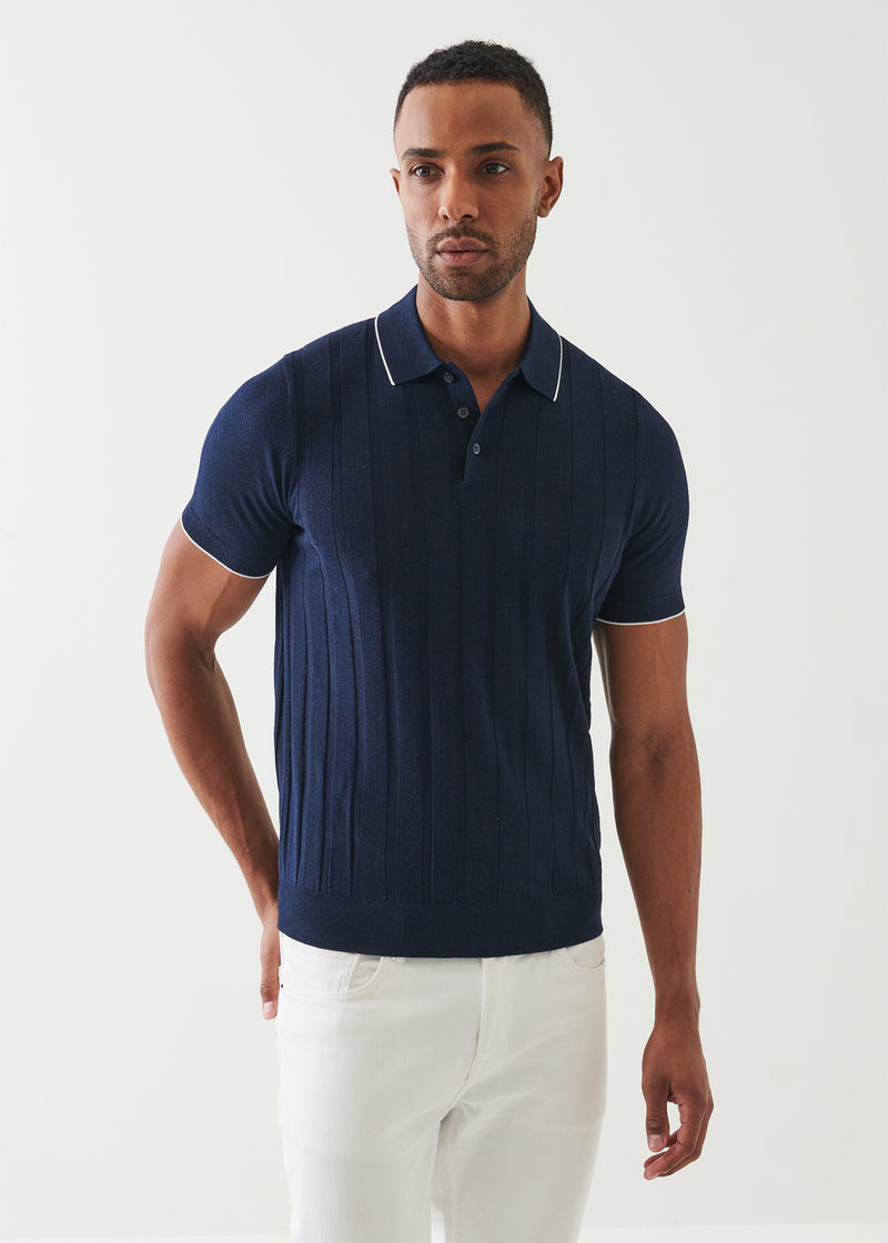 Merino Wool-Silk Blend Drop Needle Polo