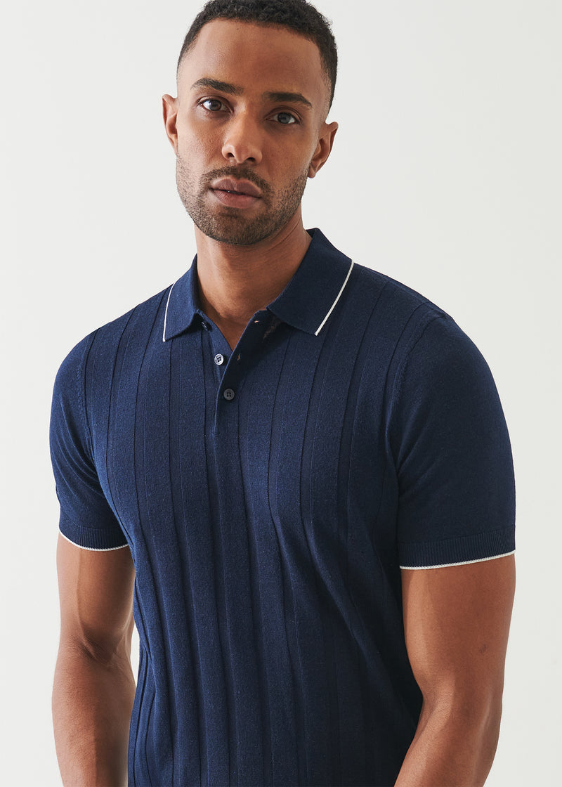 Merino Wool-Silk Blend Drop Needle Polo