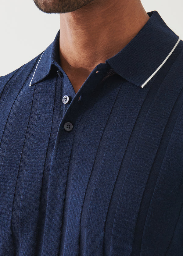 Merino Wool-Silk Blend Drop Needle Polo