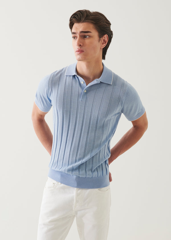 Merino Wool-Silk Blend Drop Needle Polo