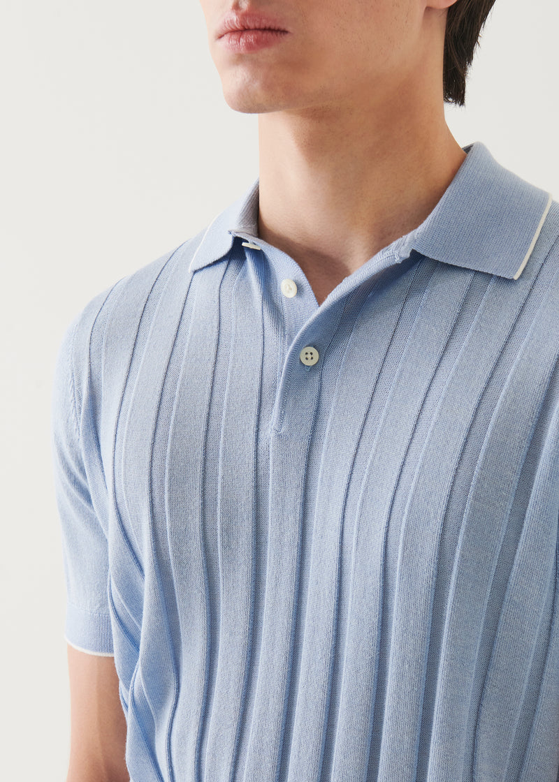 Merino Wool-Silk Blend Drop Needle Polo