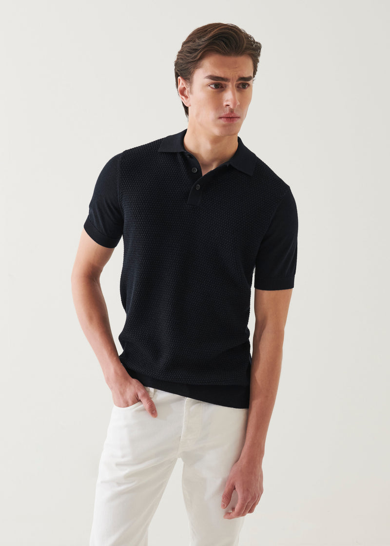 Merino Wool-Silk Blend Textured Polo