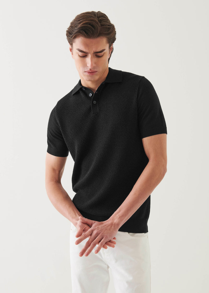 Merino Wool-Silk Blend Textured Polo