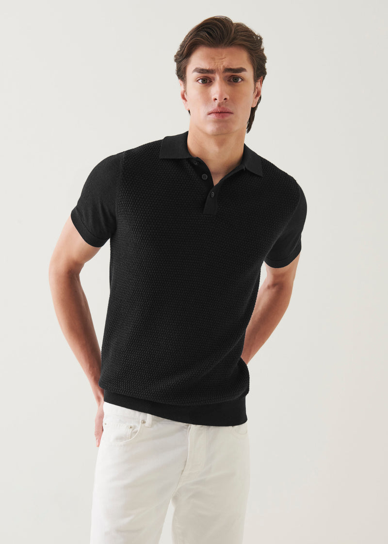 Merino Wool-Silk Blend Textured Polo