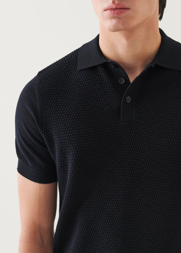 Merino Wool-Silk Blend Textured Polo