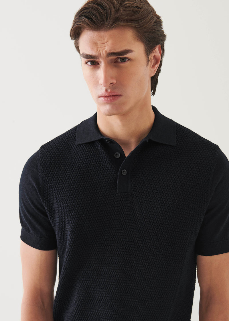 Merino Wool-Silk Blend Textured Polo