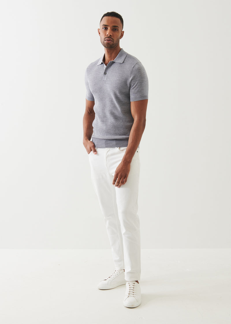 Merino Wool-Silk Blend Textured Polo