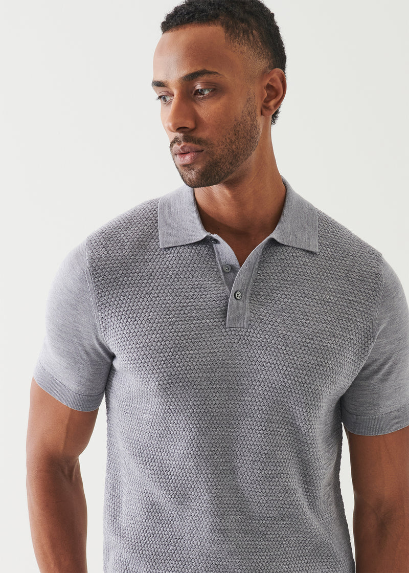 Merino Wool-Silk Blend Textured Polo