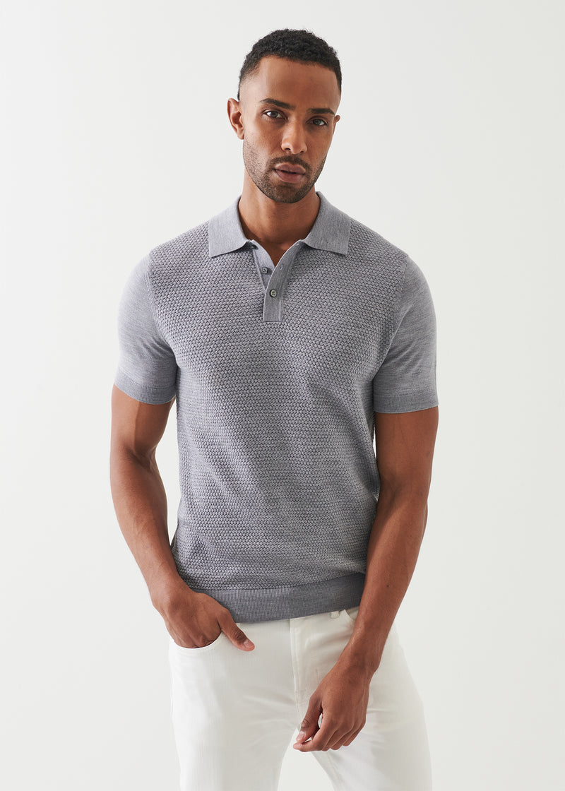 Merino Wool-Silk Blend Textured Polo