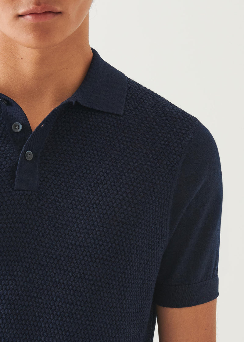 Merino Wool-Silk Blend Textured Polo