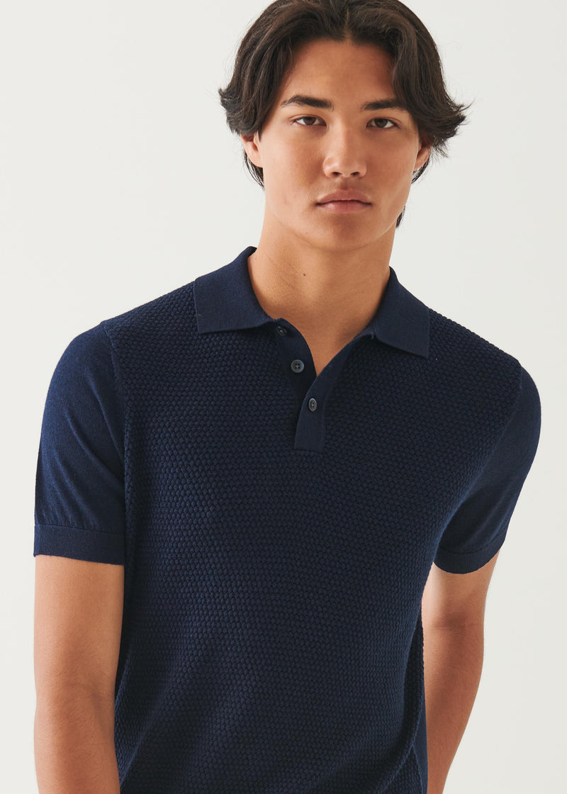 Merino Wool-Silk Blend Textured Polo