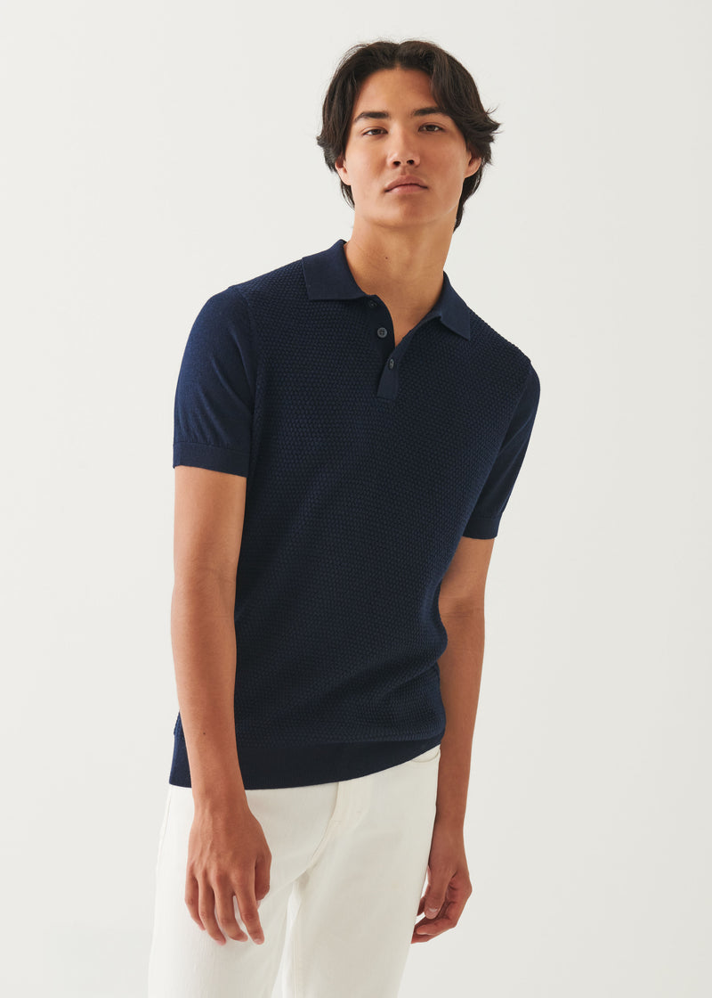 Merino Wool-Silk Blend Textured Polo