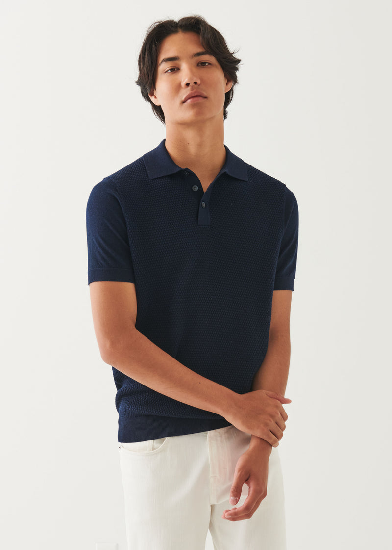 Merino Wool-Silk Blend Textured Polo