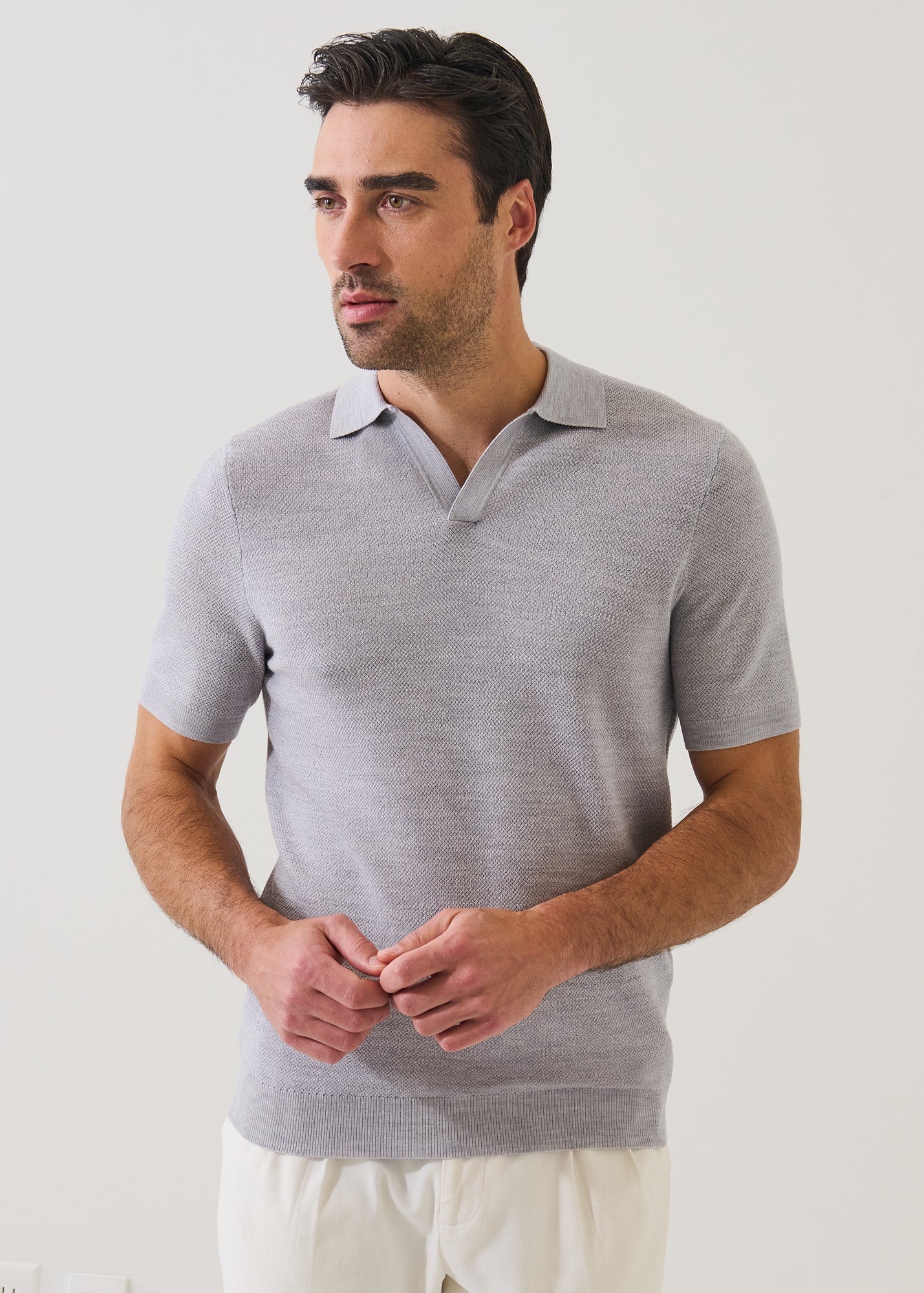 Merino Wool-Silk Birds-Eye Stitch Polo