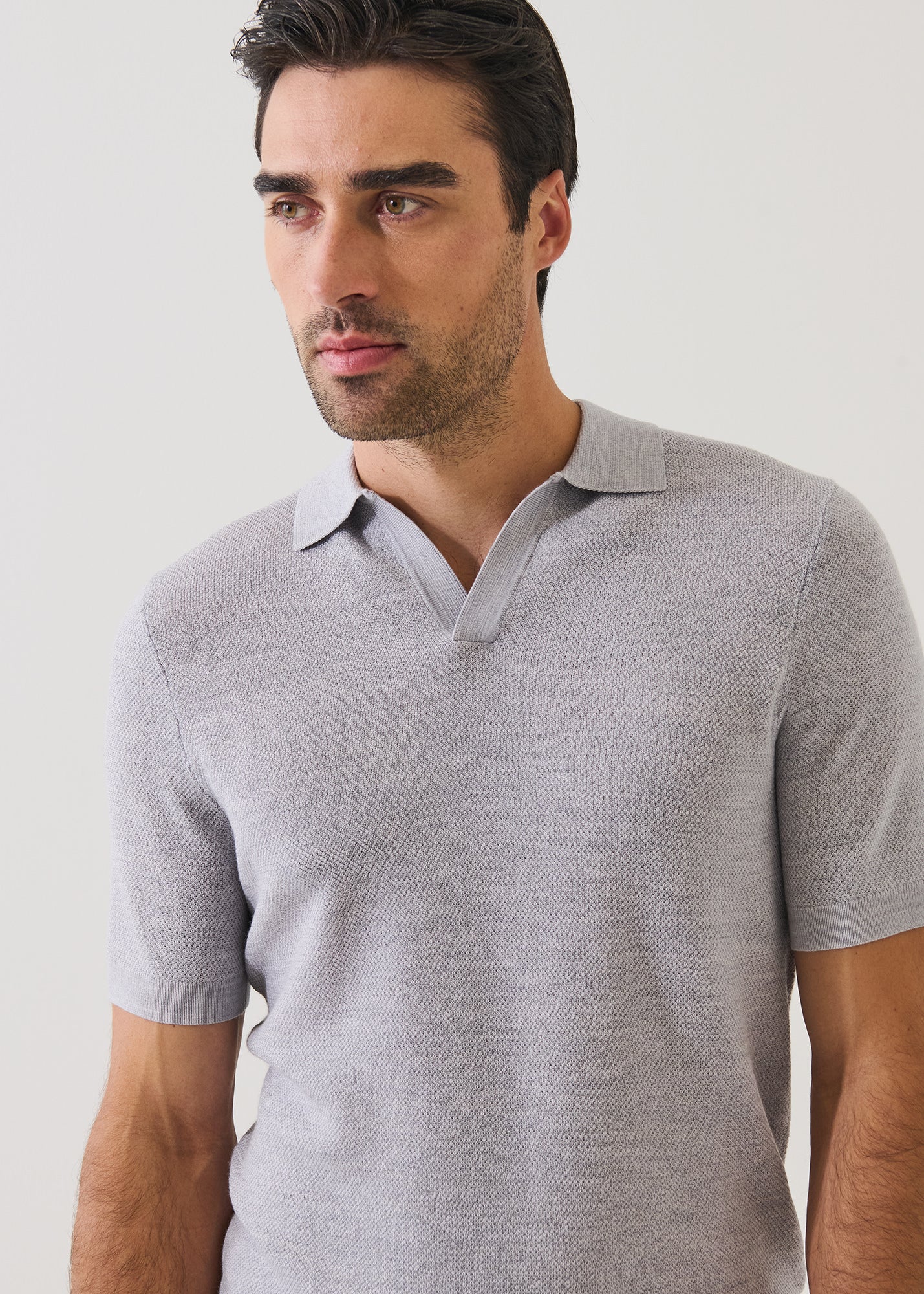 Merino Wool-Silk Birds-Eye Stitch Polo
