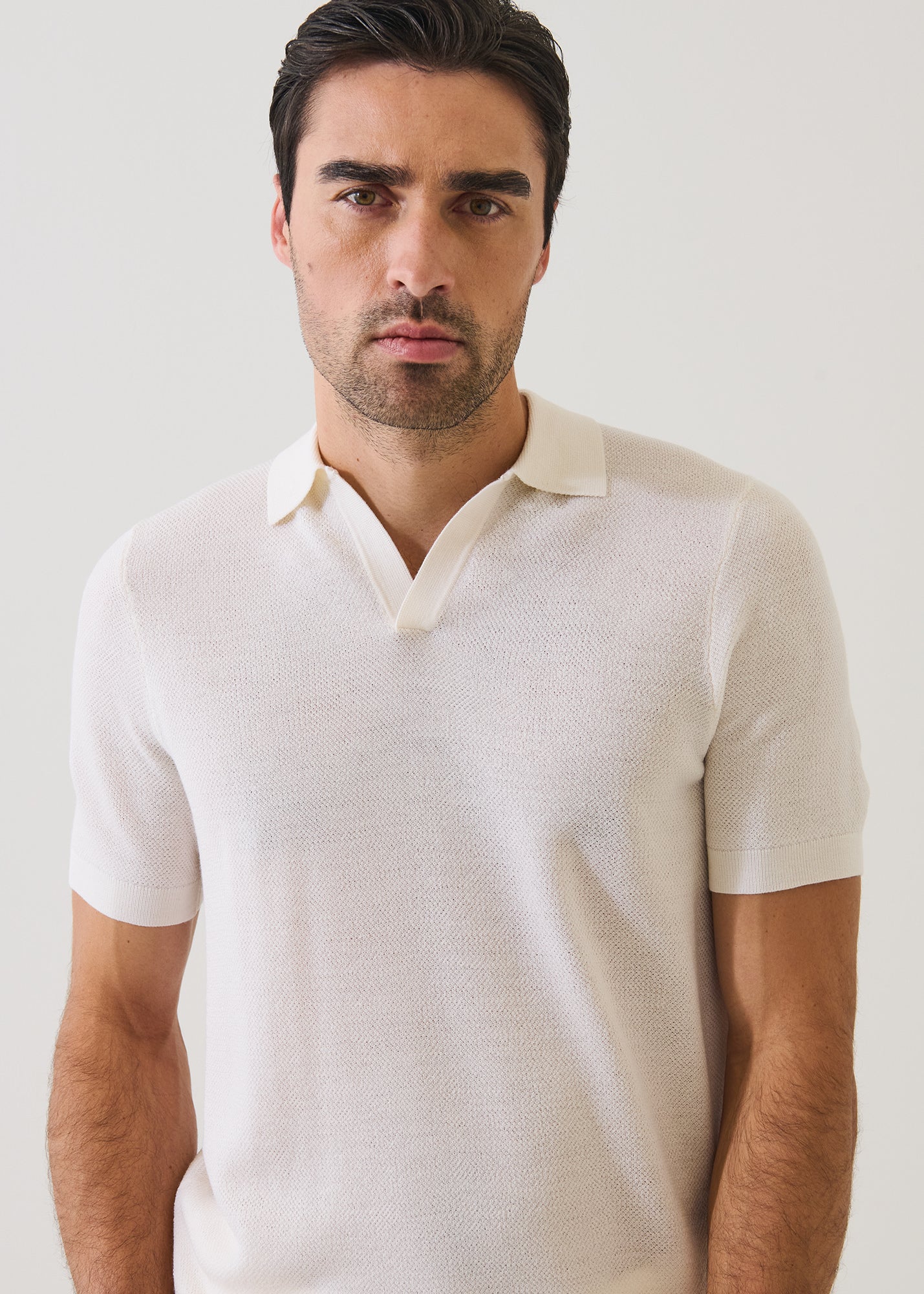 Merino Wool-Silk Birds-Eye Stitch Polo