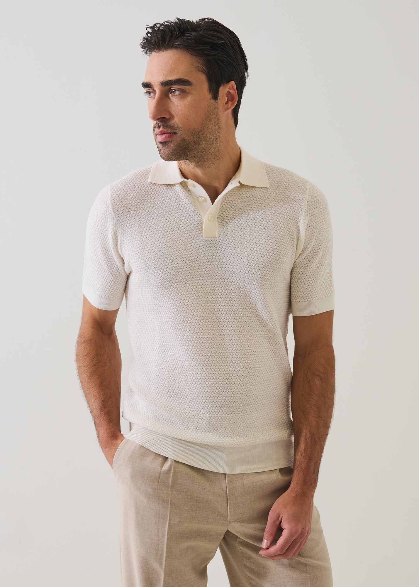 Merino Wool-Silk Bubble Stitch Polo