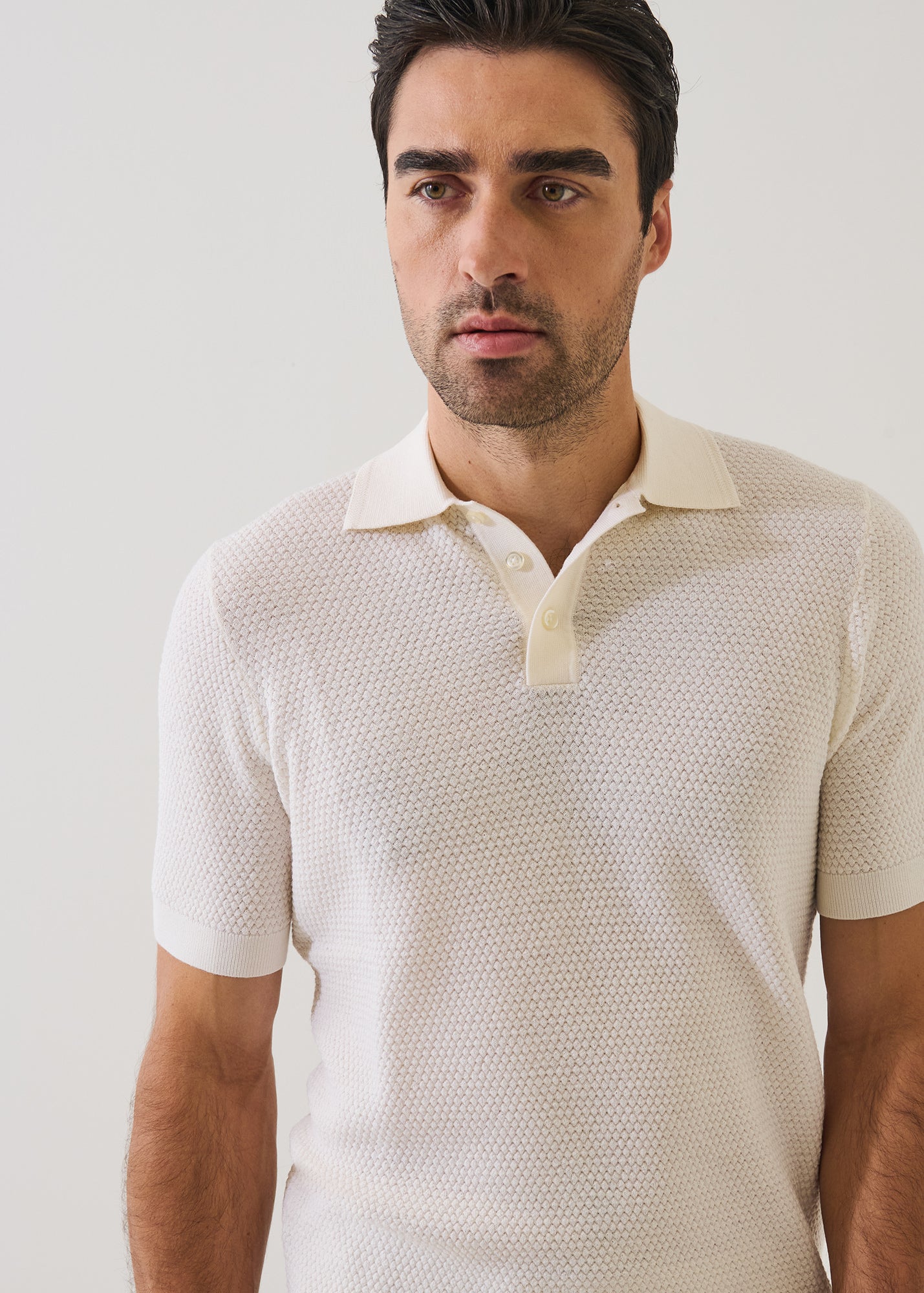 Merino Wool-Silk Bubble Stitch Polo