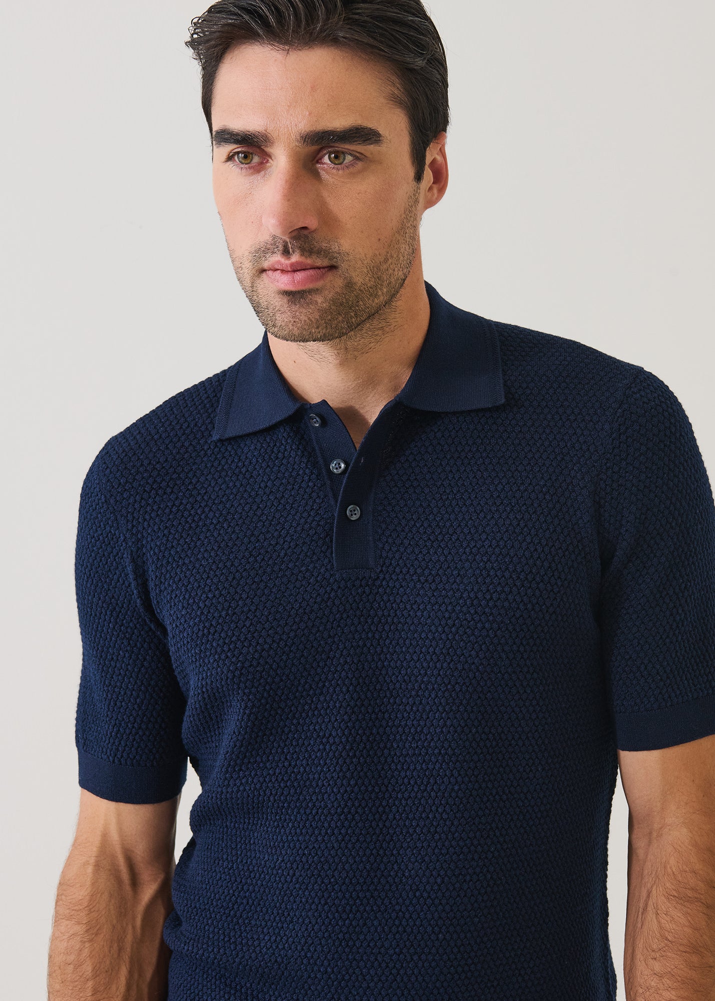 Merino Wool-Silk Bubble Stitch Polo