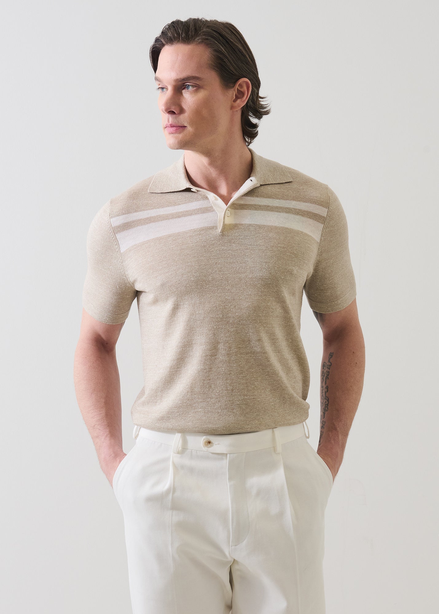 Merino Linen Striped Polo - PATRICK ASSARAF