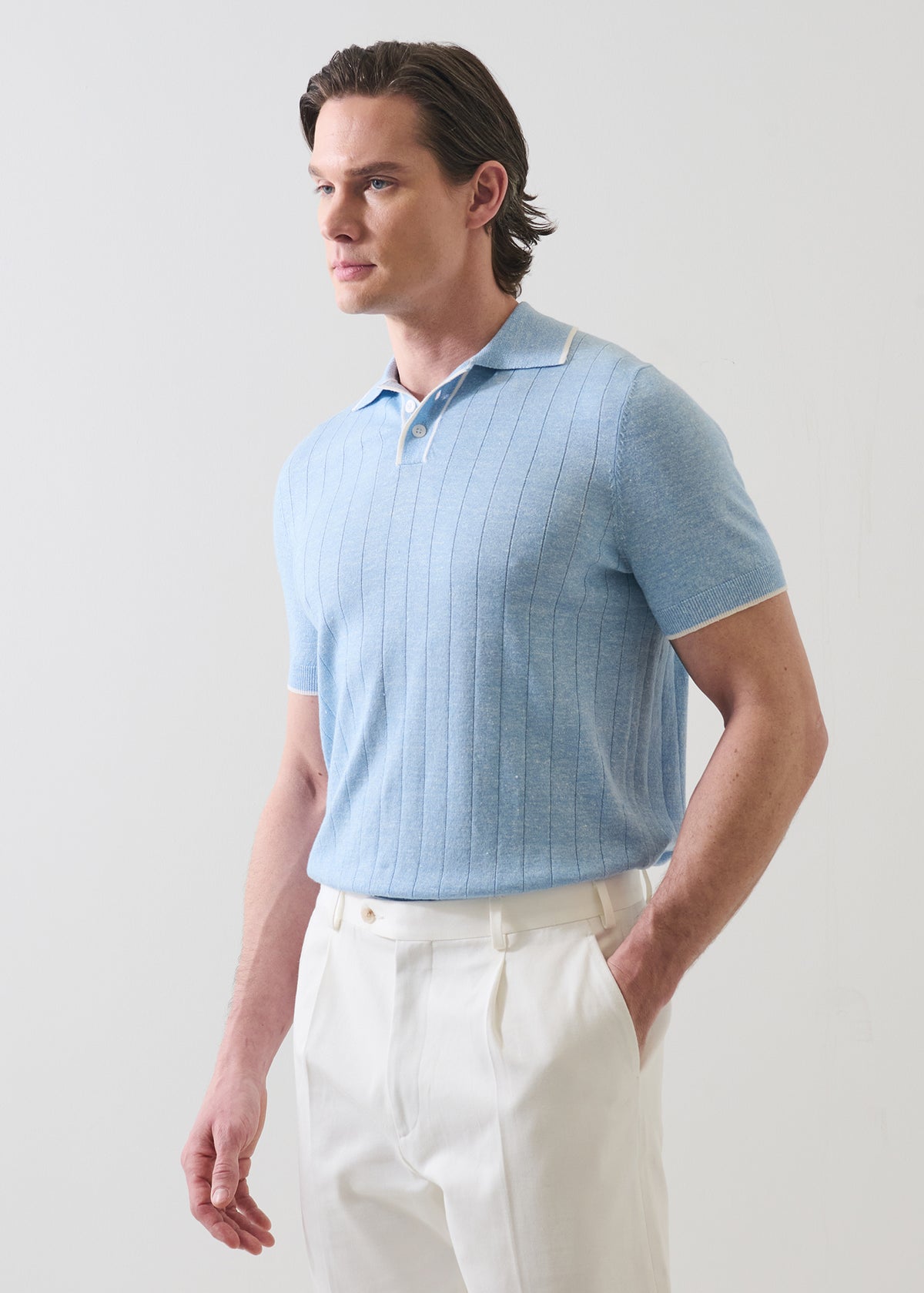Merino Linen Drop Needle Polo - PATRICK ASSARAF