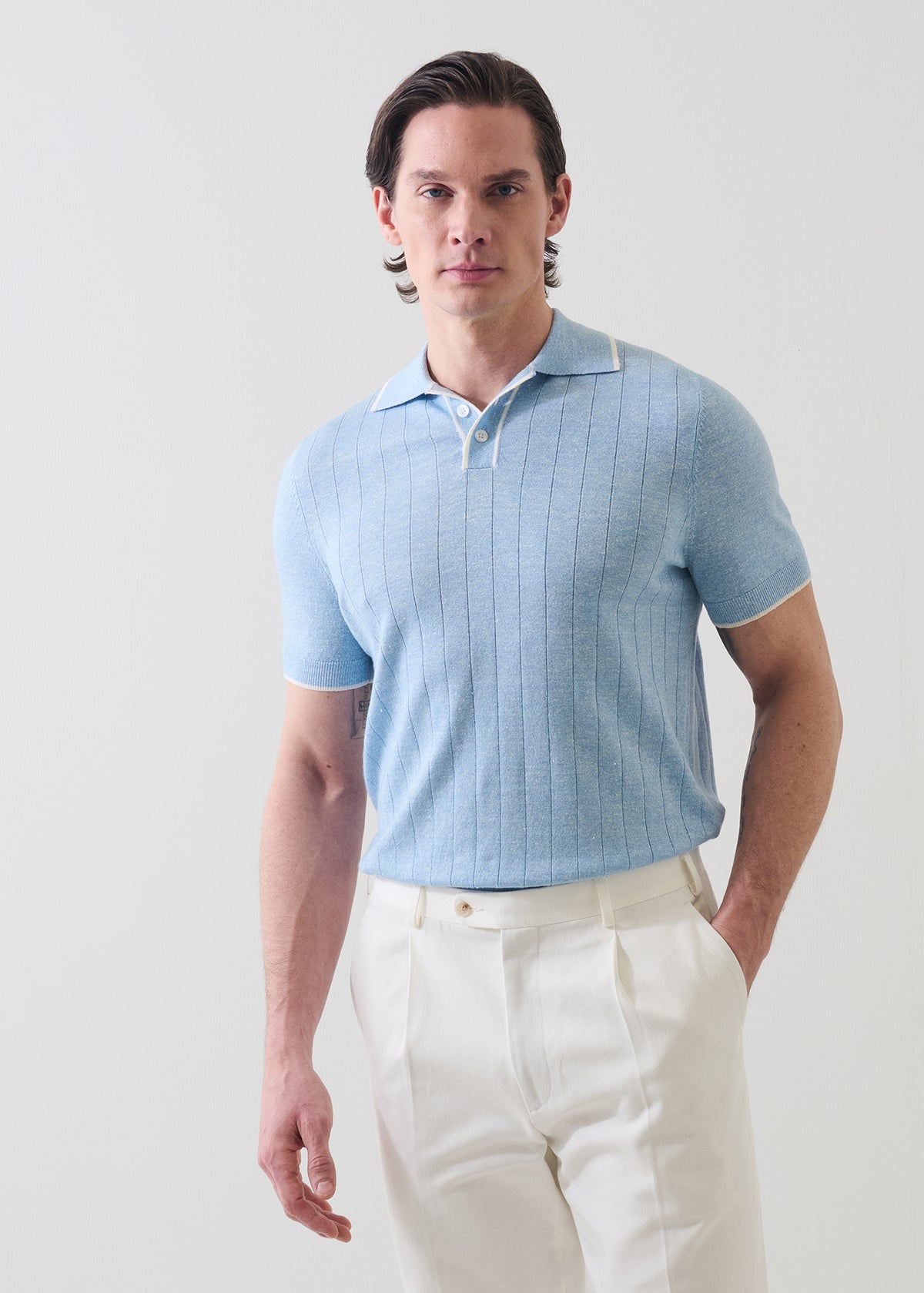 Merino Linen Drop Needle Polo - PATRICK ASSARAF