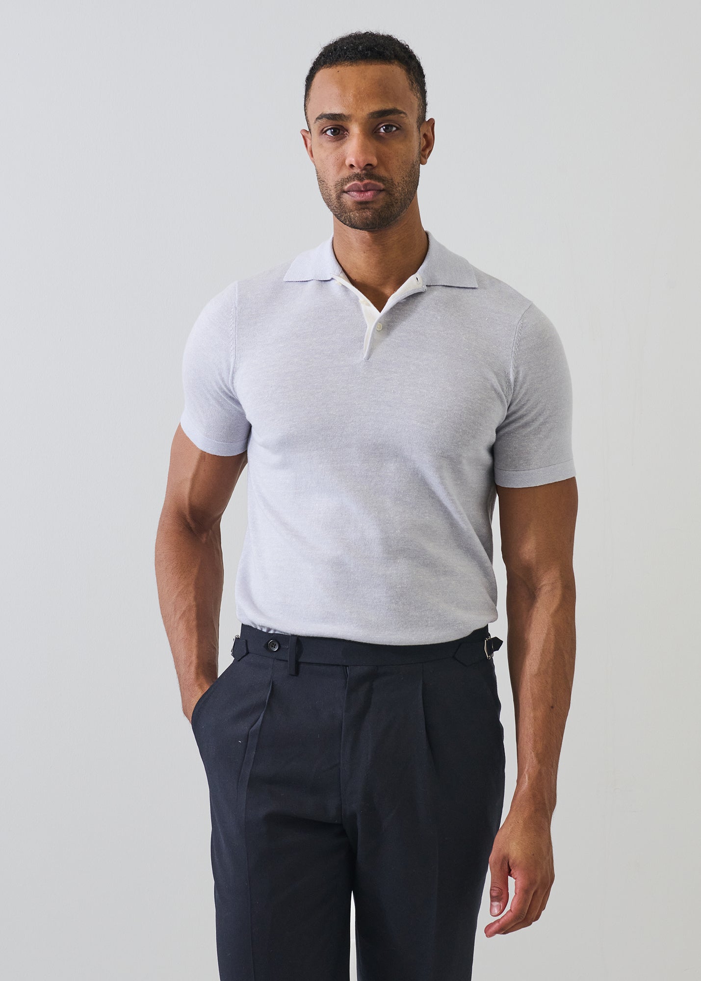 Merino Linen Contrast Placket Polo - PATRICK ASSARAF