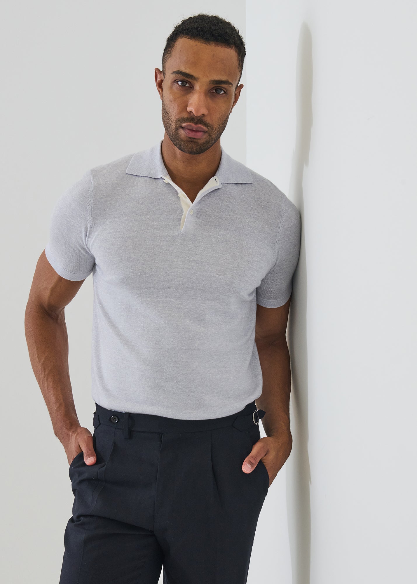 Merino Linen Contrast Placket Polo - PATRICK ASSARAF