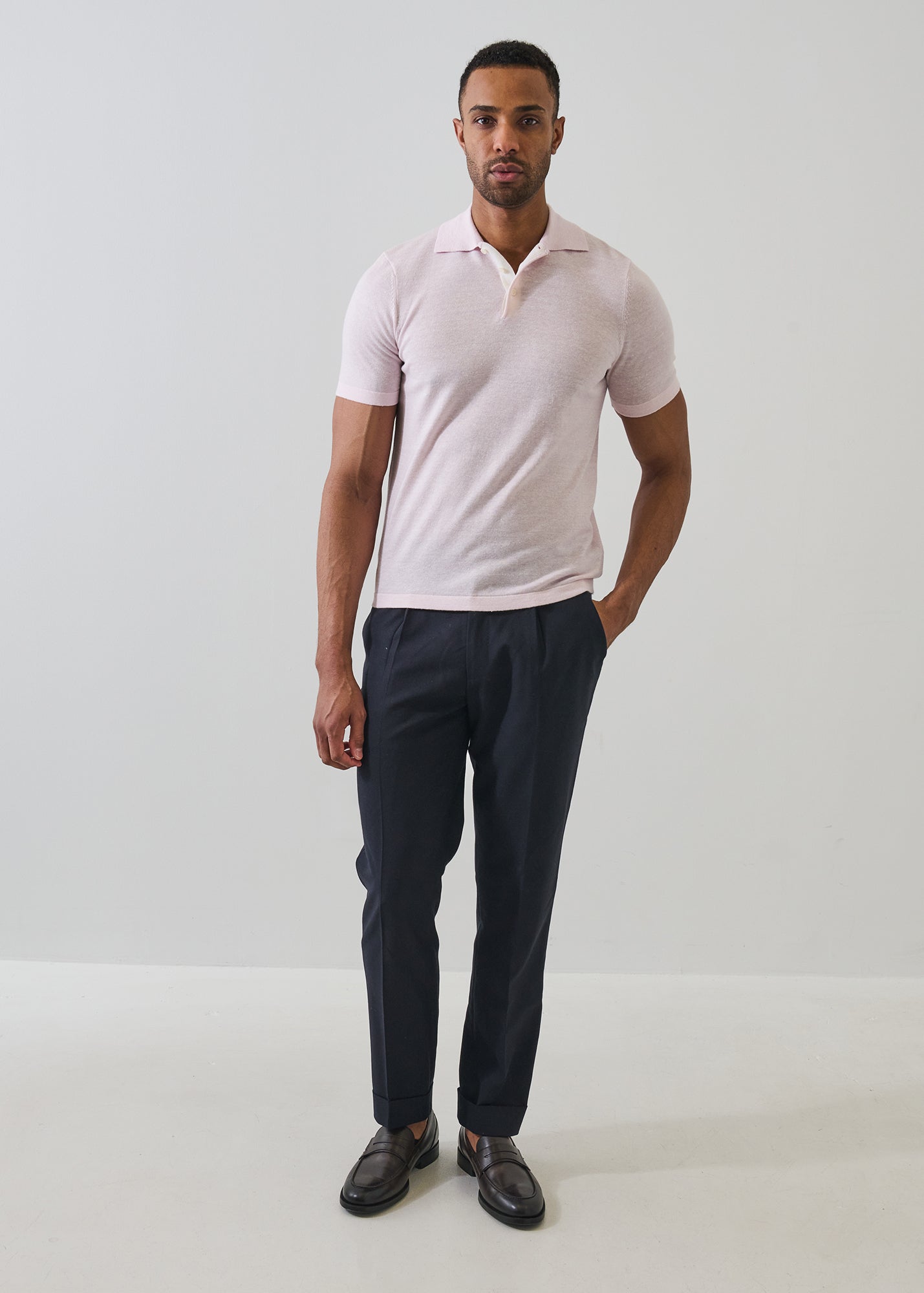 Merino Linen Contrast Placket Polo - PATRICK ASSARAF