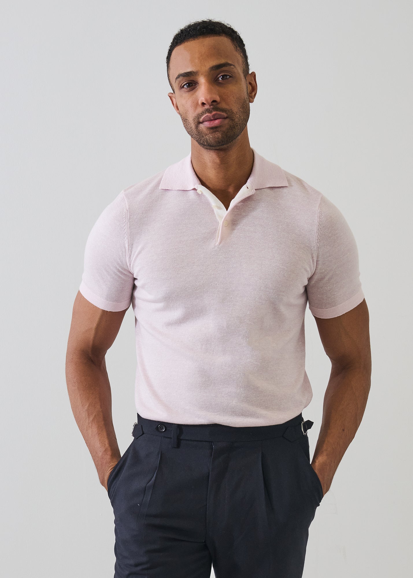 Merino Linen Contrast Placket Polo - PATRICK ASSARAF