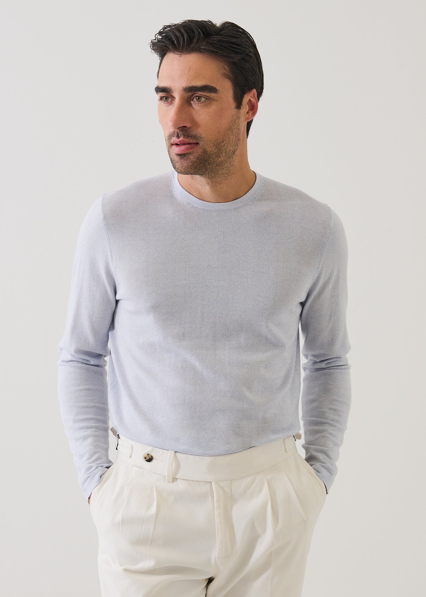 Cotton-Cupro Long Sleeve Crewneck