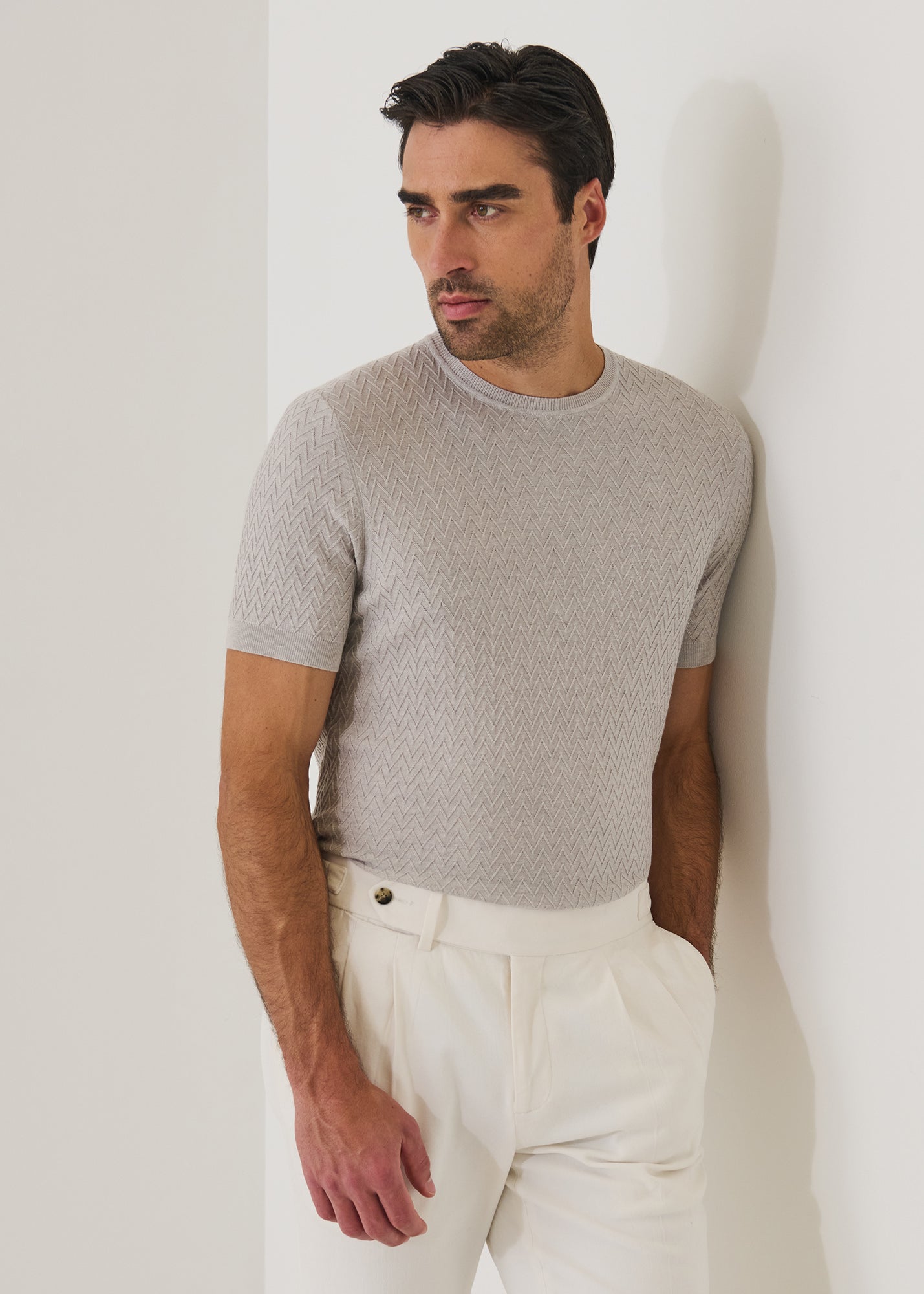 Cotton-Cupro Chevron Stitch Crewneck