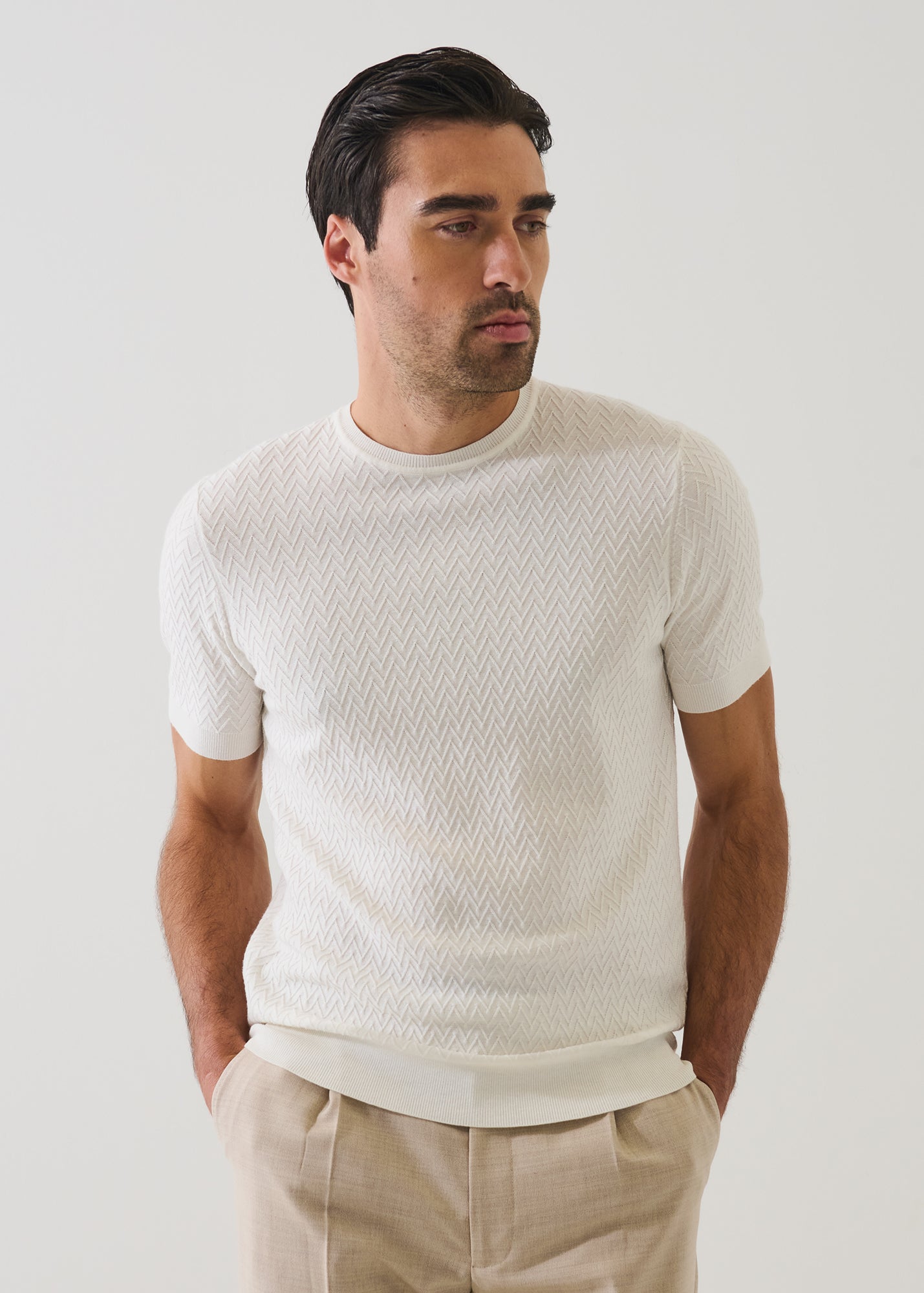 Cotton-Cupro Chevron Stitch Crewneck