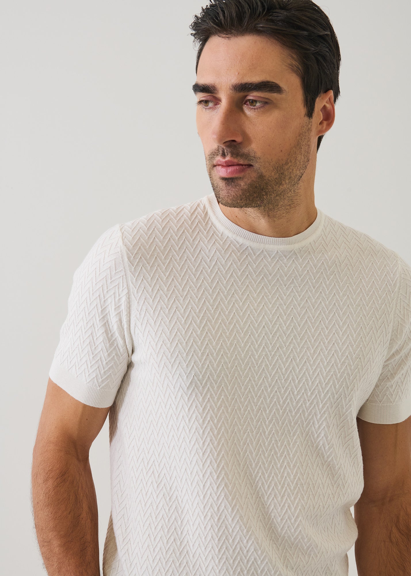 Cotton-Cupro Chevron Stitch Crewneck