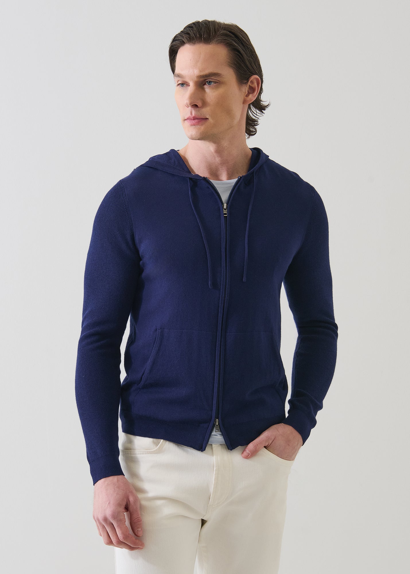 Cotton Cashmere Full Zip Hoodie - PATRICK ASSARAF