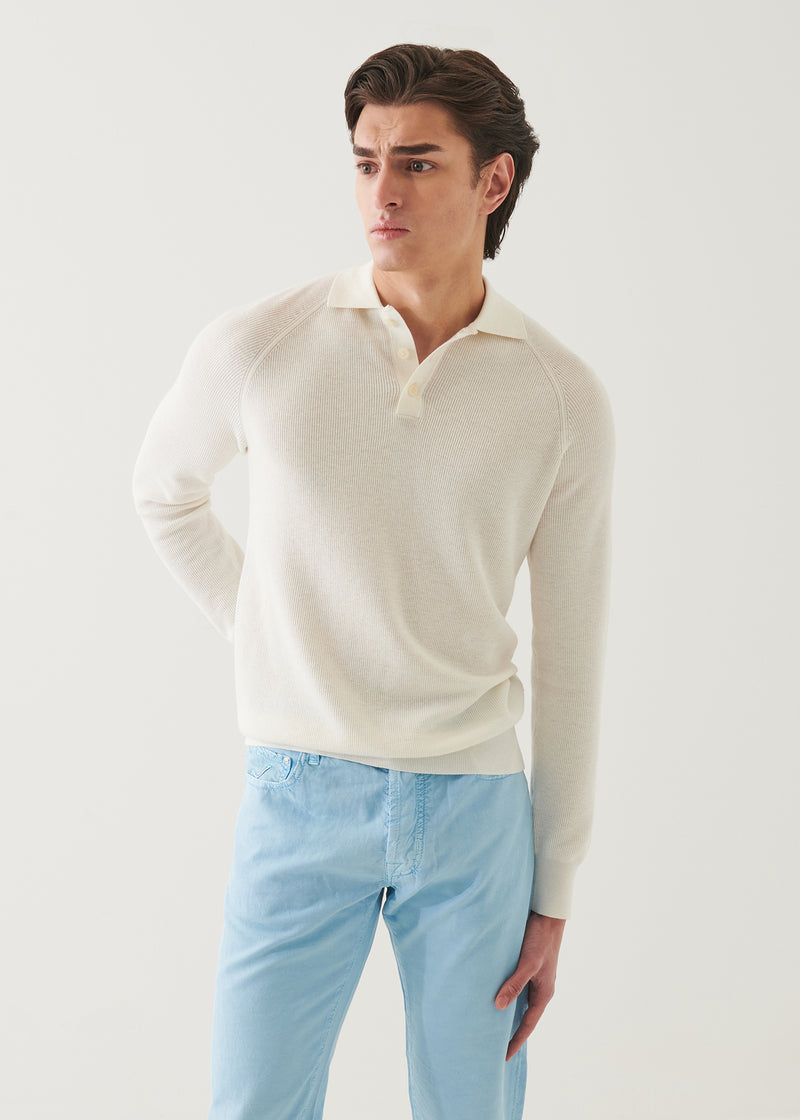 Cotton Cashmere Ribbed Raglan Polo