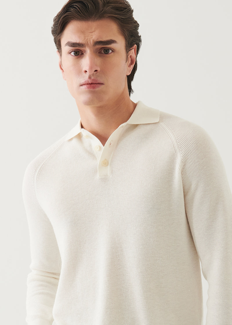 Cotton Cashmere Ribbed Raglan Polo