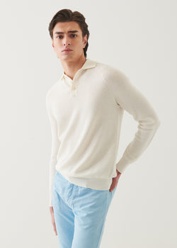 Cotton Cashmere Ribbed Raglan Polo