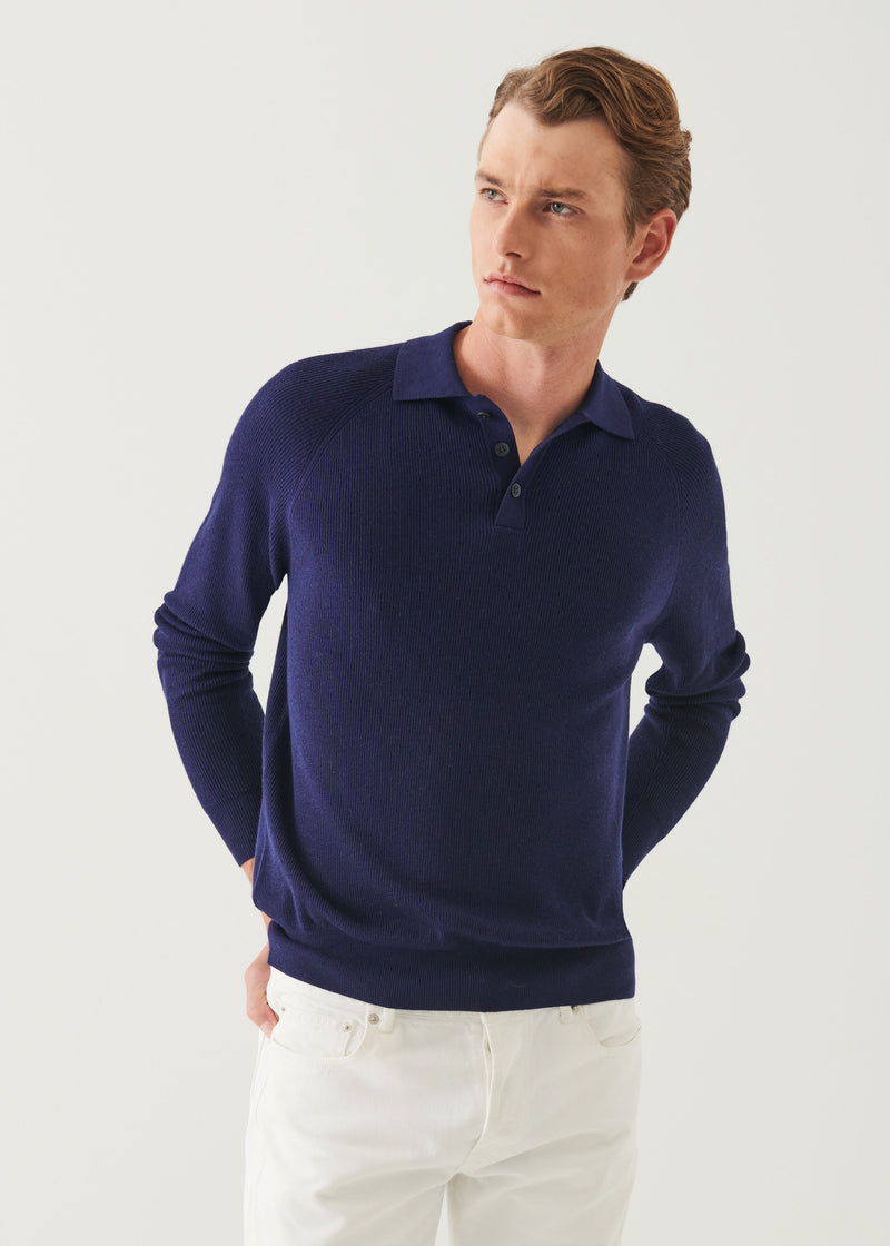 Cotton Cashmere Ribbed Raglan Polo