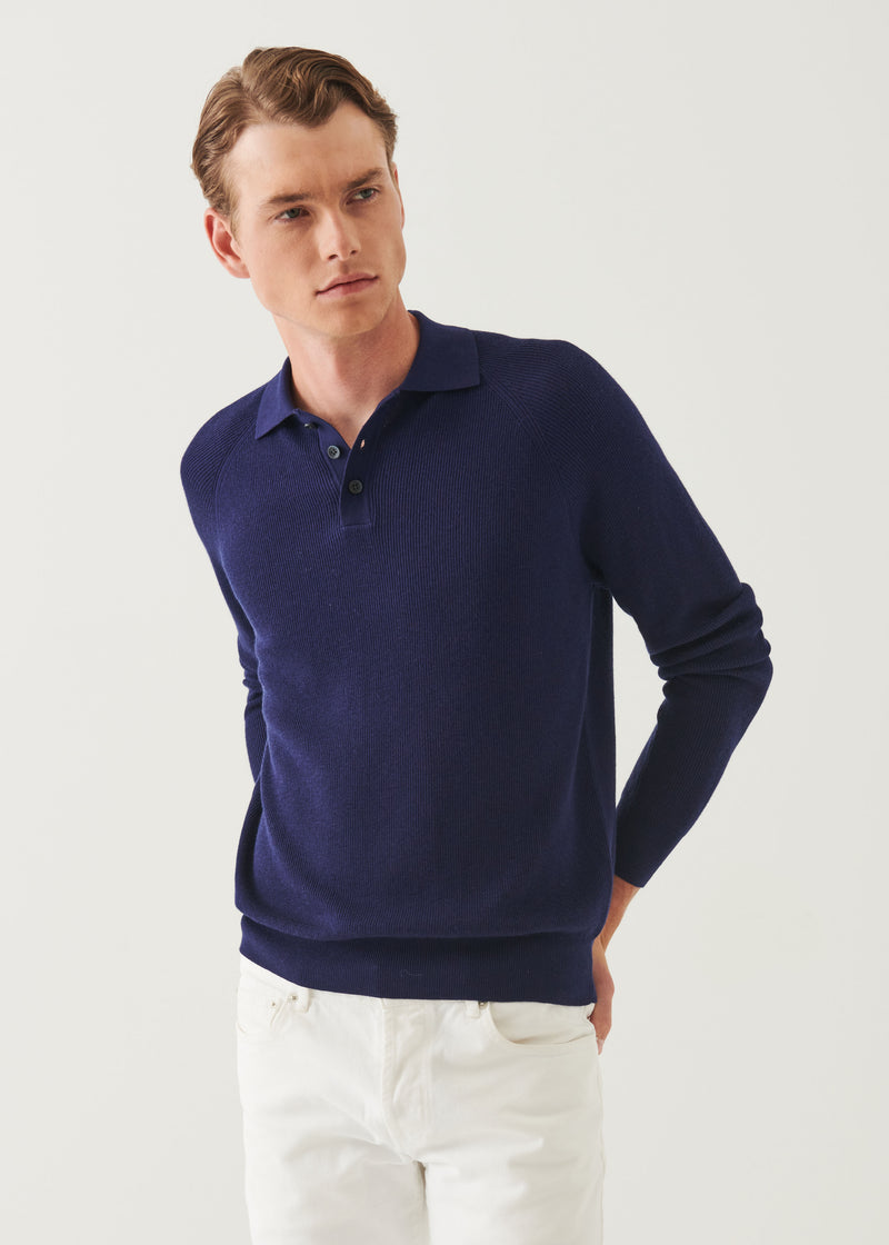 Cotton Cashmere Ribbed Raglan Polo