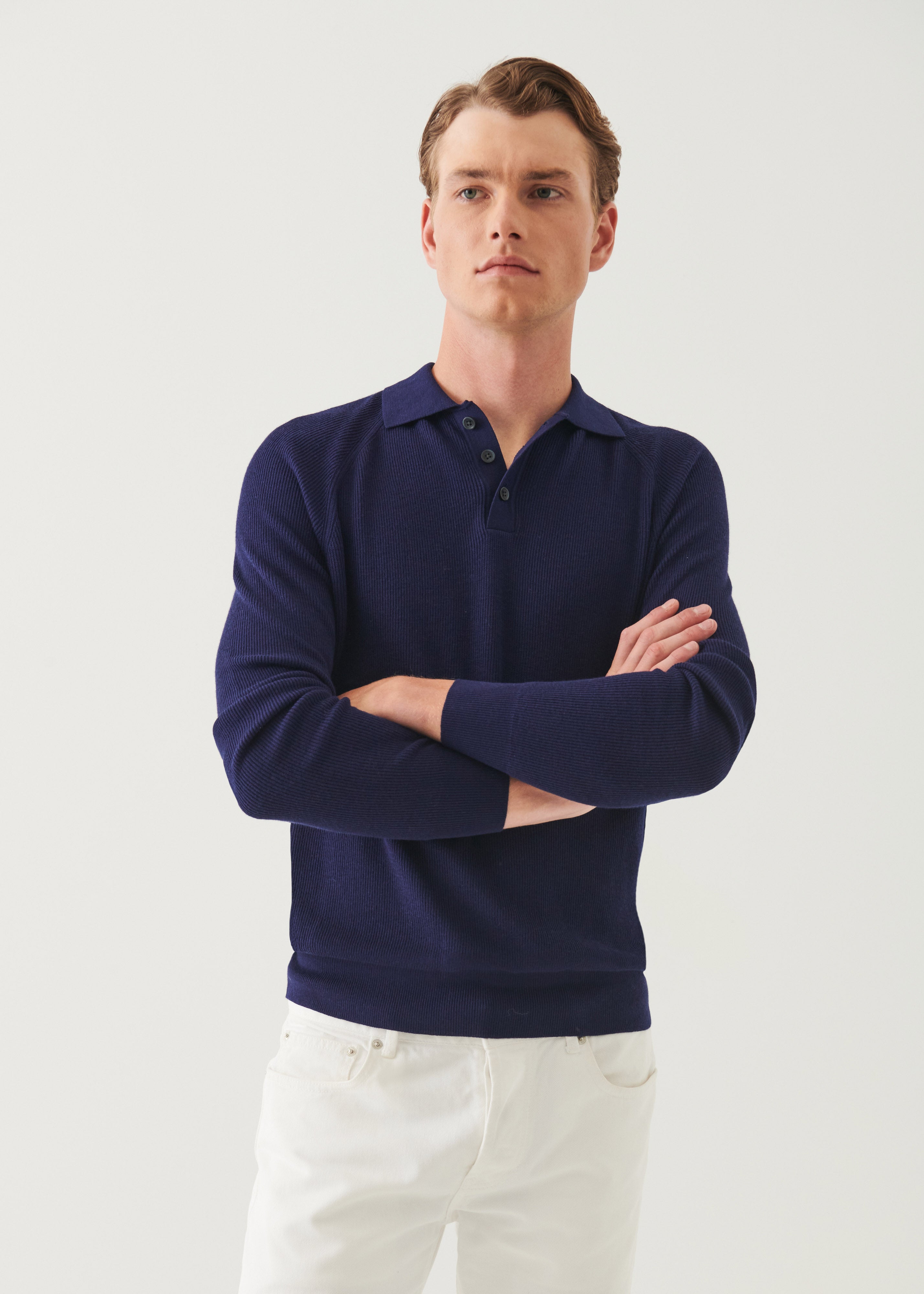 Cotton Cashmere Ribbed Raglan Polo