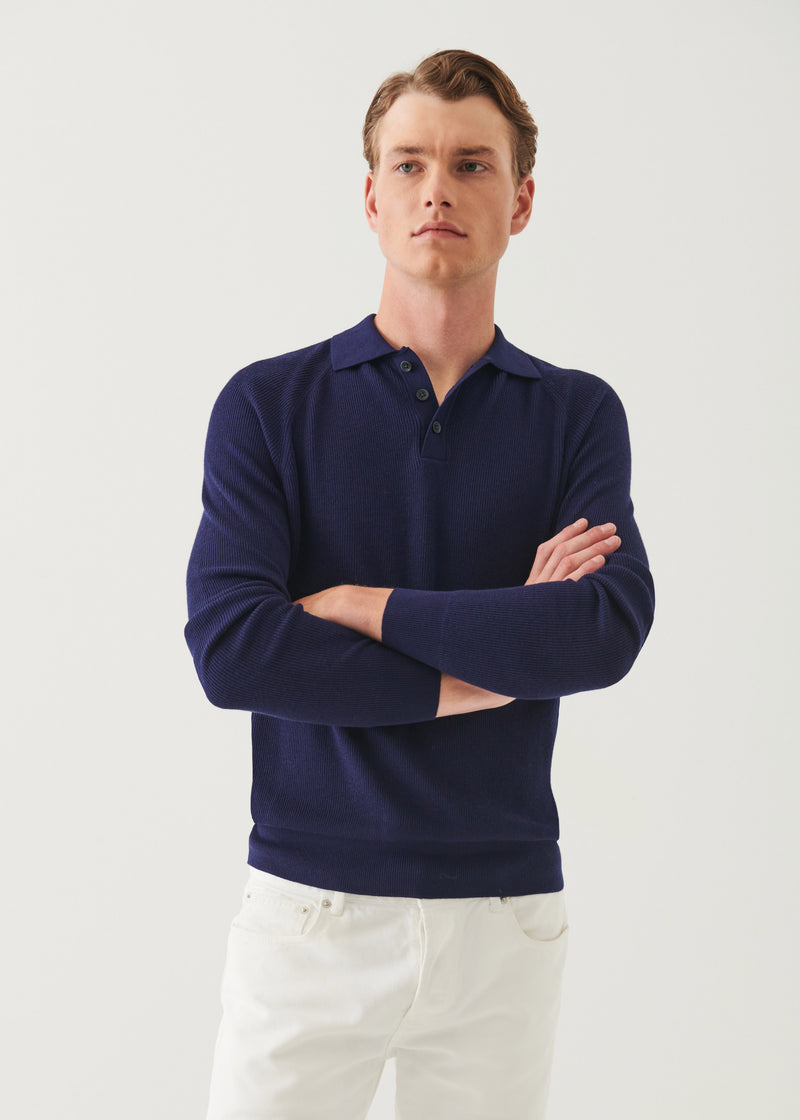 Cotton Cashmere Ribbed Raglan Polo