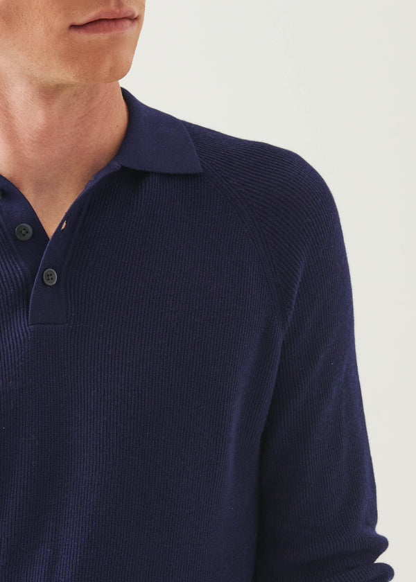 Cotton Cashmere Ribbed Raglan Polo