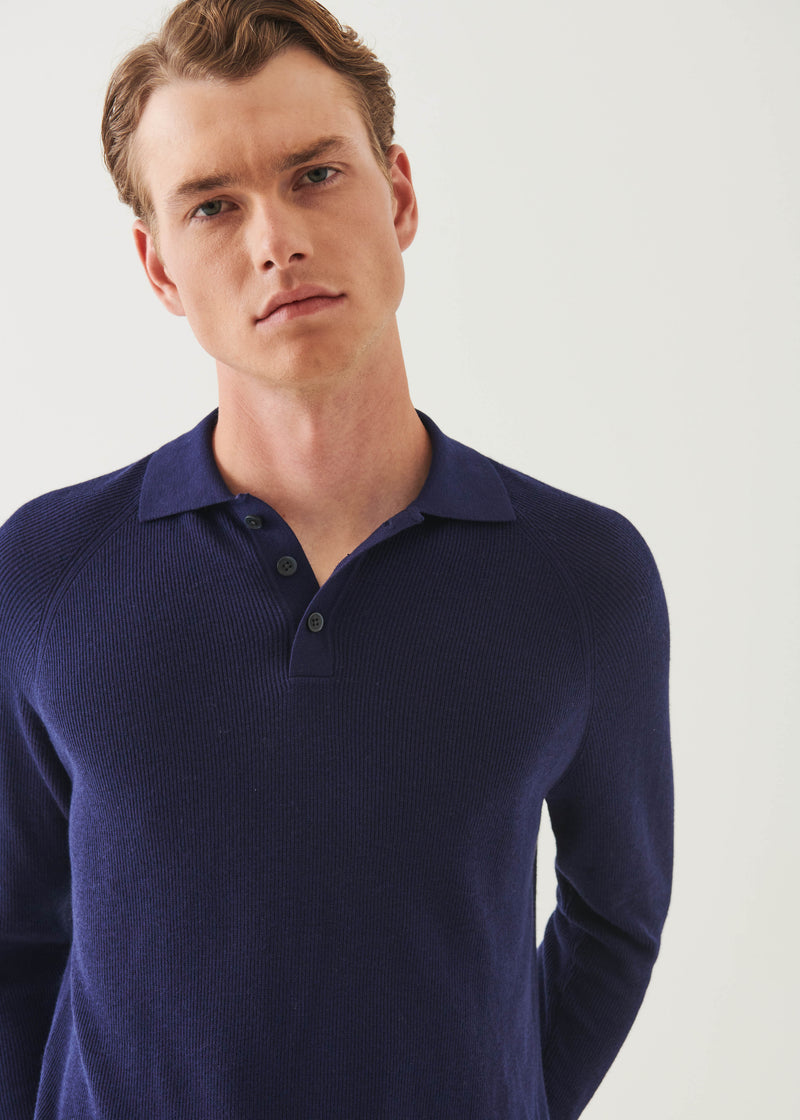 Cotton Cashmere Ribbed Raglan Polo