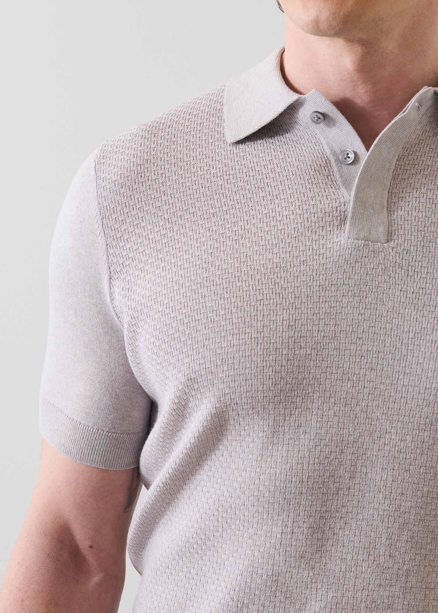 Cotton-Silk Blend Textured Knit Polo - PATRICK ASSARAF