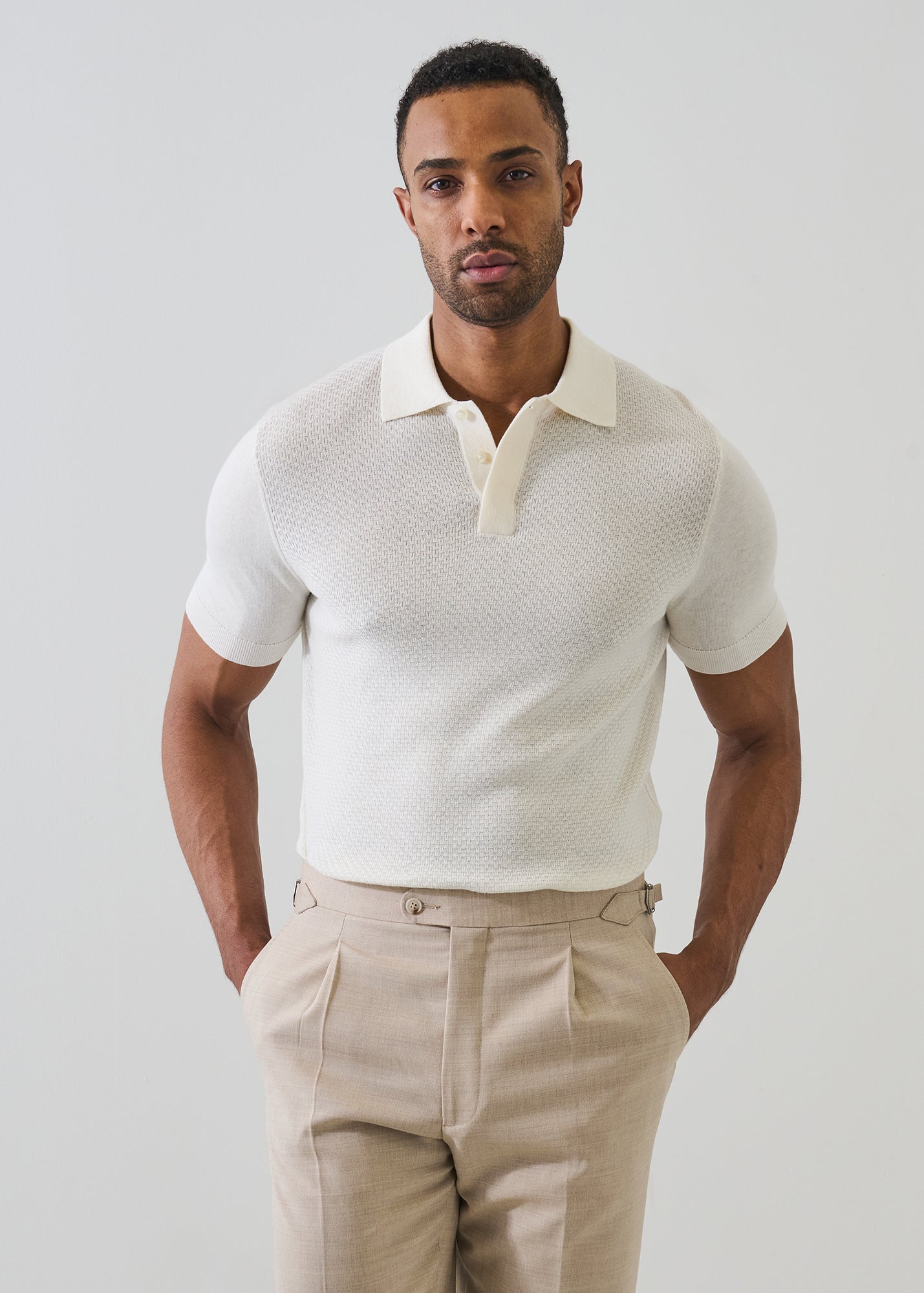 Cotton-Silk Blend Textured Knit Polo - PATRICK ASSARAF